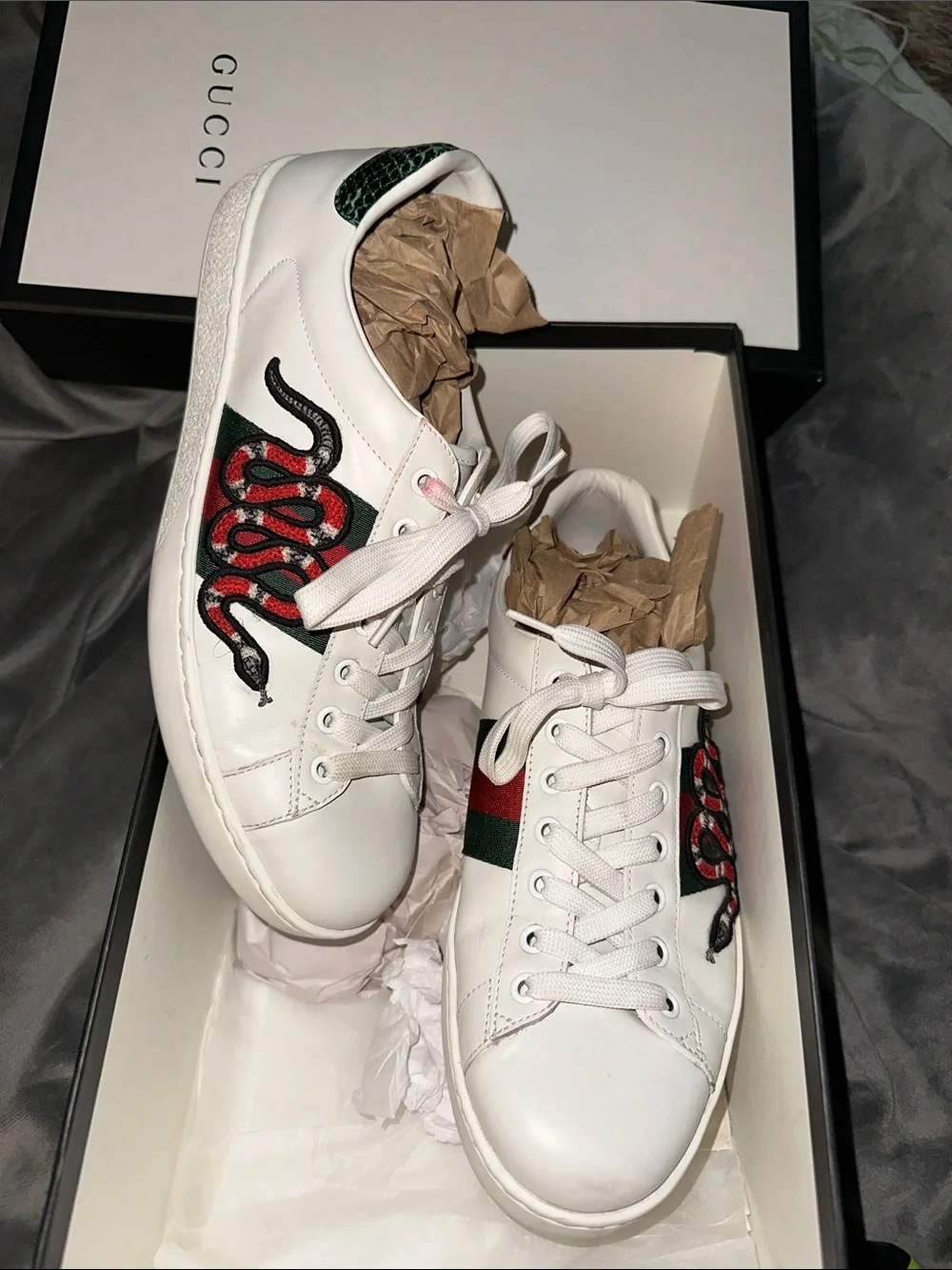 Gucci: “New Ace” Snake Tennis Shoes 🐍